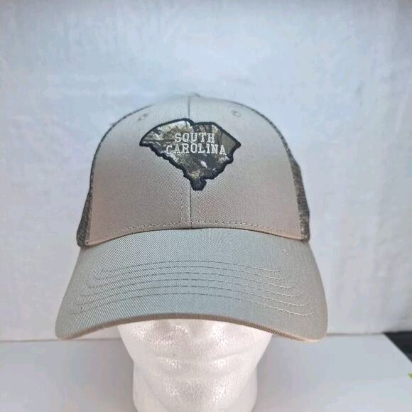 South Carolina Hunting Trucker Snapback Hat Cap Camo Beige Mesh-Back Realtree - Picture 1 of 8